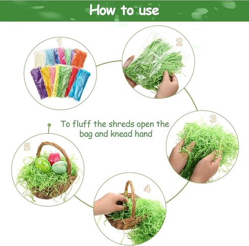 حشو العشب عيد الفصح تمزيق الأنسجة الورقية الورق المقطعة حشو العشب للاختطام وملء السلة DIY ، 280 جم ، 9.8 أوقية (14 لونا) in Kuwait