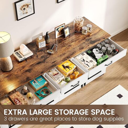 Gaomon 71 بوصة أثاث قفص الكلب الكبير للكلاب 2 ، خشبية مزدوجة الكلب قفص سلالة كبيرة مع الباب ، بيت الكلب الداخلي ، طاولة طاولة تلفزيونية مع مقسم للكلاب المتوسطة الكبيرة ، بيضاء/بنية in Kuwait