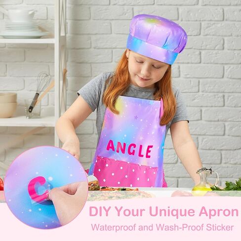 MHJY Kids Aprons for Cooking Waterproof Kids Chef Hat and Apron With DIY Sticker Adjustable Art Apron Painting Gardening in Kuwait