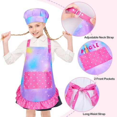 MHJY Kids Aprons for Cooking Waterproof Kids Chef Hat and Apron With DIY Sticker Adjustable Art Apron Painting Gardening in Kuwait