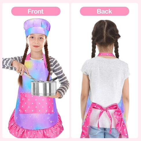 MHJY Kids Aprons for Cooking Waterproof Kids Chef Hat and Apron With DIY Sticker Adjustable Art Apron Painting Gardening in Kuwait