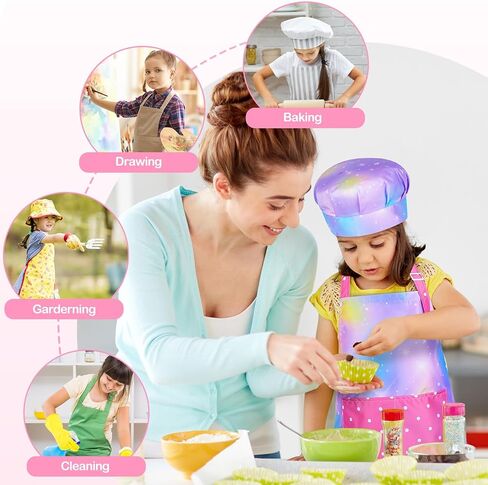 MHJY Kids Aprons for Cooking Waterproof Kids Chef Hat and Apron With DIY Sticker Adjustable Art Apron Painting Gardening in Kuwait