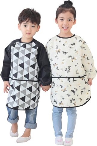 Waterproof Kids Art Smocks 53 Colors (Age 1-10, S-XXL Size), Butterfly Print (38-S) in Kuwait