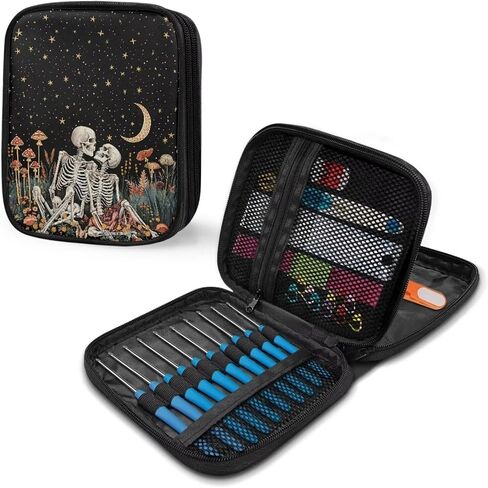 Hechitok Skeleton Starry Night Empty Crochet Hook Case Crochet Hook Organizer Case Stand Up Crochet Organizer Crochet Hook Holder for Knitting Crochet Supplies in Saudi Arabia