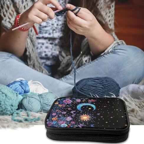 Hechitok Skeleton Starry Night Empty Crochet Hook Case Crochet Hook Organizer Case Stand Up Crochet Organizer Crochet Hook Holder for Knitting Crochet Supplies in Saudi Arabia