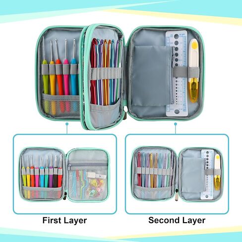 Jozea Crochet Hook Case with Zipper and Web Gobicets for Crochet Edeles ، Bag Lightweight Organizer Bag for Knitting Kits （bag））） in Kuwait