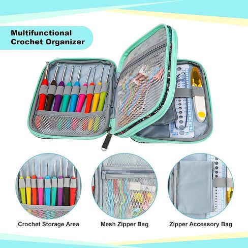 Jozea Crochet Hook Case with Zipper and Web Gobicets for Crochet Edeles ، Bag Lightweight Organizer Bag for Knitting Kits （bag））） in Kuwait