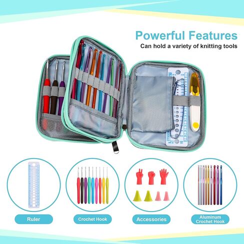 Jozea Crochet Hook Case with Zipper and Web Gobicets for Crochet Edeles ، Bag Lightweight Organizer Bag for Knitting Kits （bag））） in Kuwait