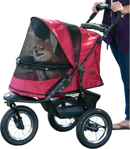 Pet Gear No-Zip Jogger Pet Stroller for Cats/Dogs, Zipperless Entry, Airless Tires, Easy One-Hand Fold, Cup Holder + Storage Basket, Green Clover in Kuwait