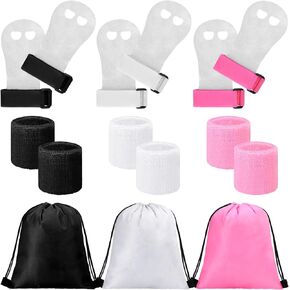9 Pcs Gymnastics Hand Grips Gloves Wristbands with Drawstring Backpack Gymnastics Bar Palm Protection Bar Grips Sports Wrist Support Cinch Bags for Boys Girls Youth Kids Exercise
