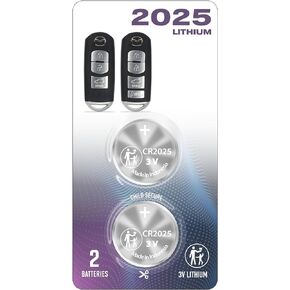 (2 Pack) CR2025 2025 Remote Key FOB Battery OEM 2009-2020 Replacement for Toyota Mazda 3 6 CX-3 CX-5 CX-9 MX-5 Miata Yaris IA Scion Smart KR55WK49383, WAZX1T768SKE11A03, A04 – (W. Instructions)