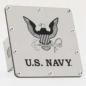 Au-Tomotive Gold Official Licensed Class 3 2" Laser Cut Trailer Hitch Plug Cover for US Navy Eagle Brushed Chrome