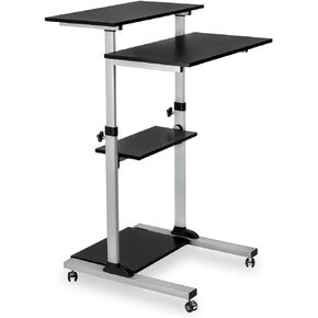 Mount-It! Mobile Standing Desk Cart, Height Adjustable Rolling Stand Up Desk, Computer Workstation for Office, School, Teachers, 27.5" Wide Podium Platform, Locking Wheels in Black Rises 37" to 54"
