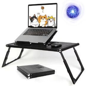 Laptop Bed Table with Cooling Fans – Tablet Clamp – Adjustable Height – Foldable Design – Versatile Lap Desk for Work, Study, Leisure – Ideal for Laptops up to 15.6 in