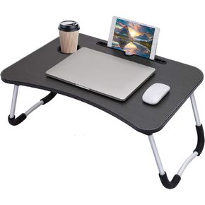Hossejoy Foldable Laptop Table, Breakfast Serving Bed Tray, Lap Desk with Foldable Leg & Tablet Phone Groove & Cup Slot for Reading Writing Eating on Bed Couch Sofa Floor (Black) in Kuwait