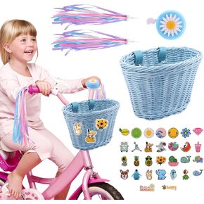 مجموعة سلال دراجات الأطفال، سلة دراجة للأطفال بمقبض أمامي مع أشرطة قابلة للتعديل مع ملصقات شرابات ملونة على شكل جرس دراجة ديزي، مجموعة تزيين الدراجة DIY للأطفال الأولاد والبنات in Kuwait