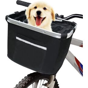 URBEST Bike Basket,Small Pets Cat Dog Folding Carrier,Removable Bicycle Handlebar Front Basket, Quick Release and Easy to Install,Detachable Cycling Bag (Black)