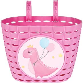 Girls Pink Bike Basket, Cute Bicycle Front Handlebar Basket, Adjustable Plastic Tricycle Basket for Kids, Baby Girls, Toddlers