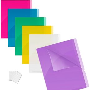Better Office Products Poly Project Document Pockets, 18 Pack, 1/3 Cut Tabs, Plastic File Jacket Sleeves for Letter Size Paper, 6 Translucent Colors, 6 Full Sets of Tabbed Folders,