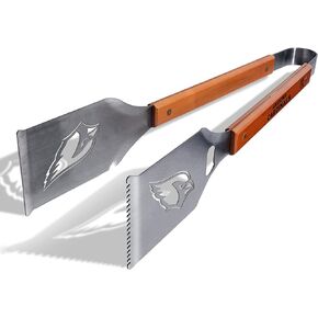 YouTheFan NFL Grill-A-Tongs: ملقط شواء من الفولاذ المقاوم للصدأ مقاس 18 بوصة بشعار مقطوع بالليزر