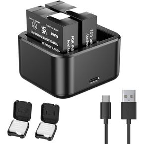 Powerextra 2 Pack 1800mAh Replacement Insta360 Ace Pro Battery with Triple Slot USB Fast Charger Hub Compatible with Insta360 Ace Pro Accessories Camera
