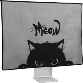 kwmobile Cover Compatible with 27-28" Monitor - with Extra Storage - Meow Cat Grey/Black