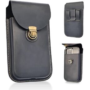Leather Phone Holster, Cell Phone Case with Belt Clip for iPhone 15/14/13 Pro Max, Phone Holster Pouch for S22 Ultra,S22 Plus,S22, Universal Pouch Phone, XL, (Darkbrown)