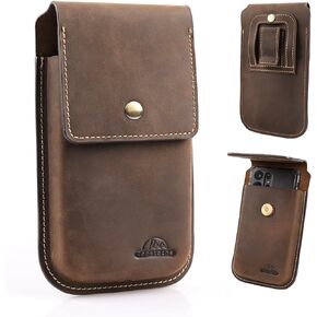 Topstache Leather Phone Holster for Belt,Flip Cell Phone Case with Belt Clip for S23 S22,Large Phone Pouch for iPhone 14 13 Pro,Universal Smartphone Leather Sheath,Fit Phone with Protective Case