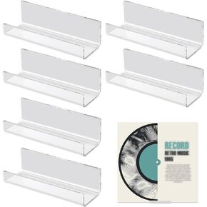 6pcs Vinyl Record Wall Mount, Acrylic Album Record No Drill Adhesive Tape Vinyl Record Display Holder Stand Racks for Album Covers Display (Clear)