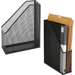 Wire Mesh Wall Mounted or Freestanding Document Rack, Magazine and File Holder, Set of 2, Black
