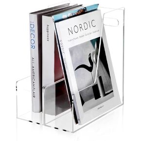 2 Pack Clear Acrylic Magazine File Holder, Single Slim Vertical Magazine File Organizer for Desk, Hold Magazines, Files, Books,Folder, Notebooks, Binders, for Home Office School, Open Front