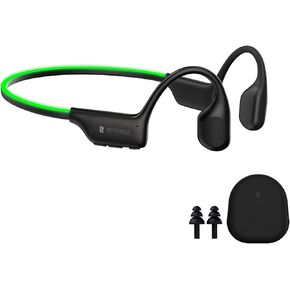 Bluetooth Headphones, Bone Conduction Headphones w/Mic Open Ear Wireless Earbuds w/Light Bar for Running, IPX7 Waterproof 32GB MP3 for Swimming, 8Hrs Playtime Earphones for Sports Workouts