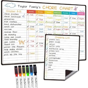 Magnetic Dry Erase Monthly Calendar Set - 14.5"x11" Monthly and Weekly Calendar, 6.5"x8.5" List Board for Fridge - 6 Extra Fine Point Markers Included - Shipped Flat