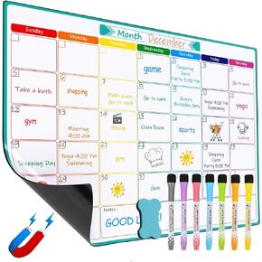 MaxGear Monthly Magnetic Calendar for Fridge, 17" X 12" Fridge Calendar Whiteboard, Reusable Magnetic Dry Erase Calendar White Board Planner for Refrigerator with 7 Fine Point Markers, 1 Eraser