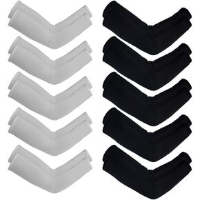 10 Pairs Unisex Arm Sleeves, Arm Sleeves UV Sun Protection Cooling Sleeves for Women Youth Arm Cover Sleeves for Boys Girls Bike Riding Baseball Basketball Running Outdoors Activities, Black and White
