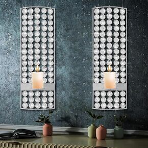 5.9 * 16.5 Inch Rhinestone Candle Sconces Sparkling Crystal Bling Diamonds Metal Wall Candle Holder for Living Room Bedroom Home Decor Party Wedding Wall Decoration Set of 2 Silver