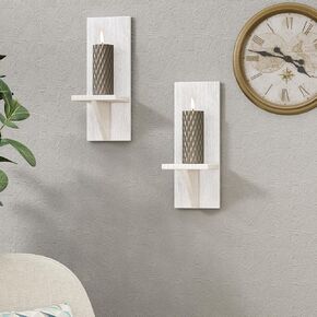 WELLAND Wall Mount White Candle Holders Wall Planter Holder Hanging Wall Sconces Farmhouse Wall Decor Floating Shelves Set of 2