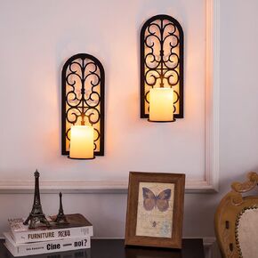 Wall Candle Holder Living Room Decor: Set of 2 Romadedi Wall Candle Sonces Decoration Hanging Metal Black Bathroom Entryway Mantel Fireplace Home Decor