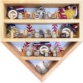 Baseball Championship Ring and Ball Display Case- Fully Customizable Storage Holder with 39 Removable Pegs and 3 Shelves!