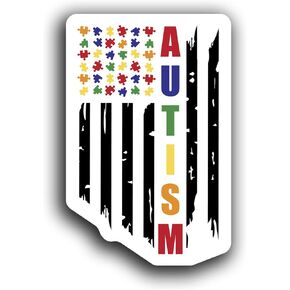 Autism Awareness Decal American Flag Puzzle Pieces Cute Fun Motivation Inspiration 5.4-Inches by 3.5-Inches Premium Quality Vinyl Sticker UV Protective Laminate PDS2121 in Kuwait