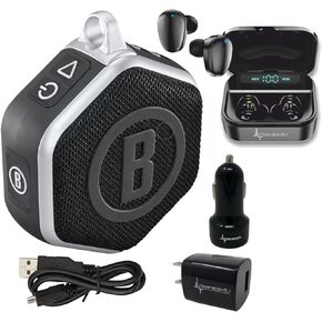 Bushnell Wingman Mini Black/Silver GPS Bluetooth Speaker with Wearable4U Ultimate Black Earbuds and Wall/Car Chargers Bundle