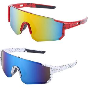 2 pairs sports sunglasses Cycling sunglasses for Men Women Baseball sunglasses for Men Women Youth Baseball Fishing motorcycle driving golf, UV Protection.