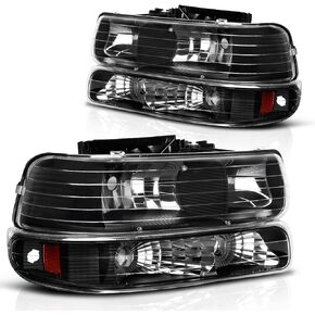 DWVO Headlight Assembly Compatible with 99-02 Chevy Silverado 1500 2500/01-02 Chevy Silverado 1500HD 2500HD 3500/00-06 Chevy Tahoe Suburban 1500 2500 with Bumper Lights