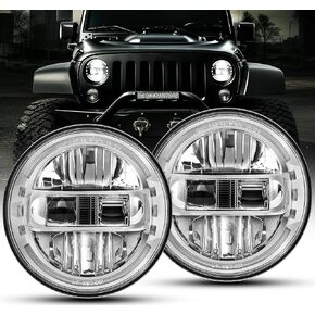 AUDEXEN Upgraded 1200% Bright 7 Inch LED Headlights Round JK 7" Headlight Compatible with Jeep Wrangler JK JKU LJ TJ 1997-2018 Halo Ring Hi/Lo Sealed Beam H6024 Plug & Play DOT Approved Black