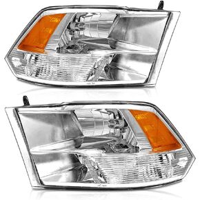 2009-2018 Dodge Ram Headlights Assembly for 2009-2018 Dodge Ram 1500,2010-2018 Dodge Ram 2500/3500 Quad and Dual Style Chrome Housing Amber Reflector Replacement Driver and Passenger Side