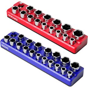 1/2 Inch Magnetic Socket Organizer, NOEAIKE 2-Pack Metric &SAE Socket Holder Set 1/2" Drive Socket Trays, Holds 35 Pcs Standard Sockets(Socket not Included)