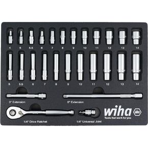 Wiha 33795 24 Piece 3/8" Drive Professional Standard and Deep Socket Tray Set - Metric