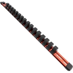 ABN Red Aluminum SAE Standard 1/2in Drive Socket Holder – Tool and Socket Organizer Rail with Clips