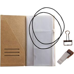 Passport Size Travelers Notebook Accessories Kit - Kraft File Folder, Zipper Case, Pen Holder, Binder Clip and 2 Elastic Bands
