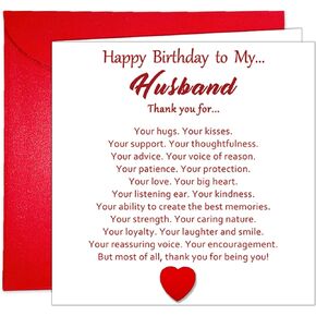 Special Birthday Card for Husband, Thank You Husband Birthday Card, Sentimental Bday Card for him with Envelope